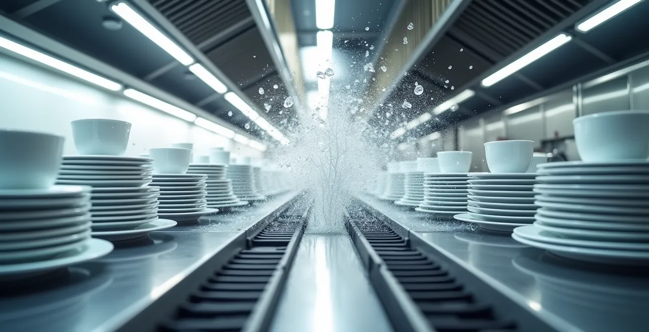 Schematische Darstellung eines Drei-Zonen-Kreislaufs in einer Profiküche mit getrennten Wegen