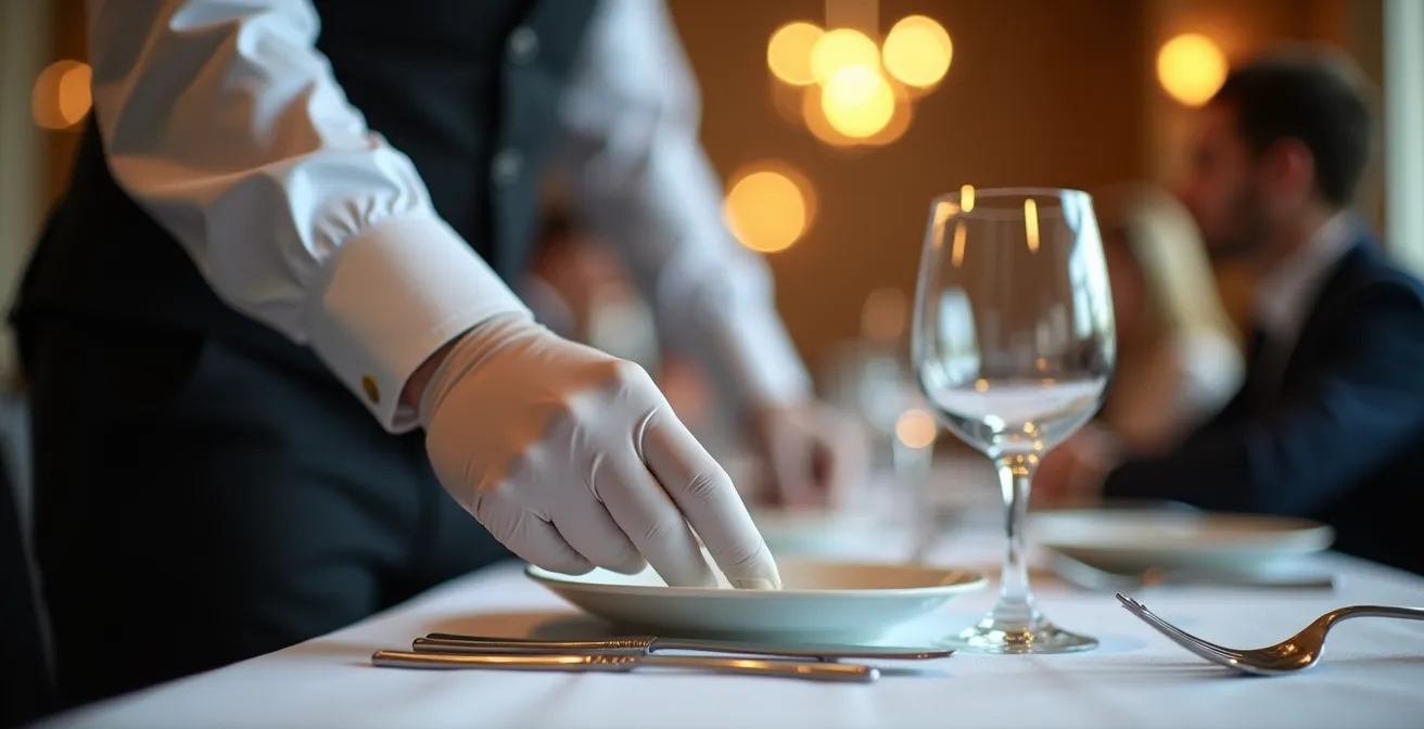 Dezente Servicegeste eines Kellners in elegantem Restaurant-Ambiente