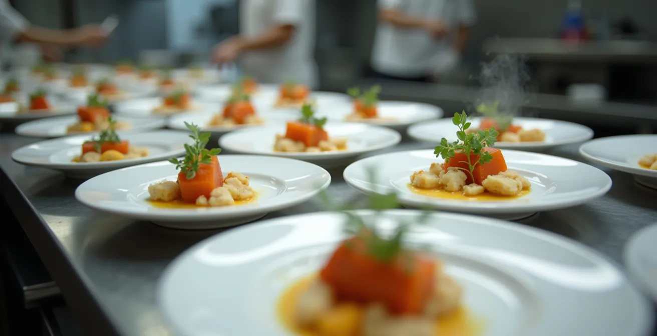 Professionelle Anrichtetechnik mit Temperaturzonen auf dem Teller